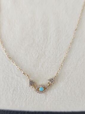 Gold Tone Evil Eye Necklace with Turquoise Accent 16 Inch